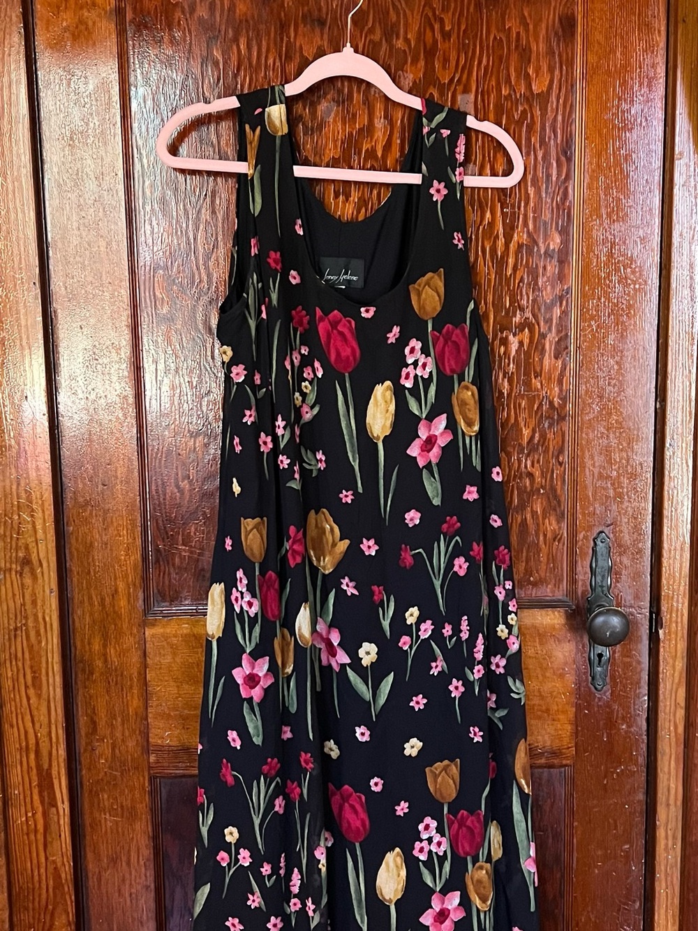 Jenny Helene Black Floral Sleeveless Maxi Dress with Red & Pink Flowers - Picture 3 of 3
